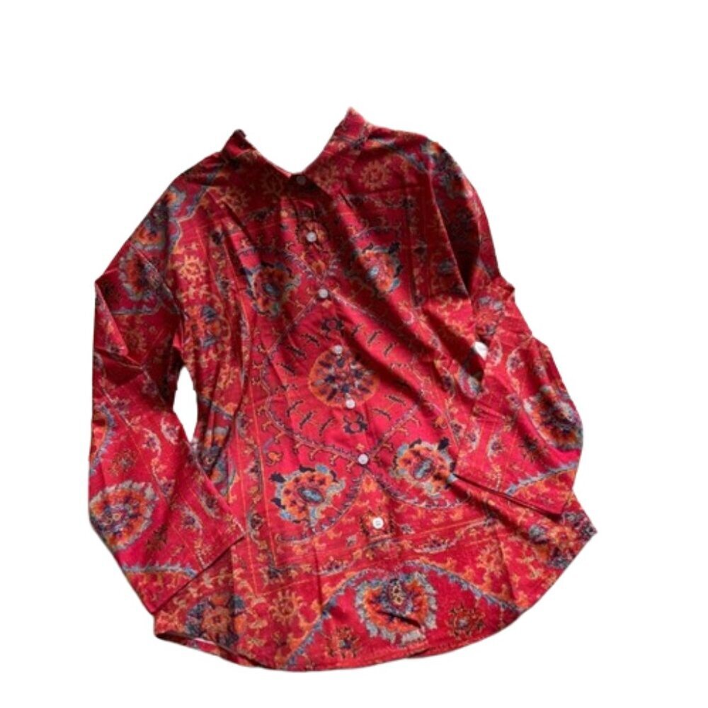 921.Button Down Pattern Top‎ Size S - Picture 2 of 6